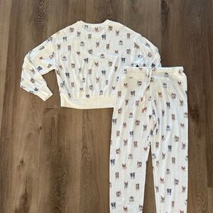 Dog White Print Pajama Set